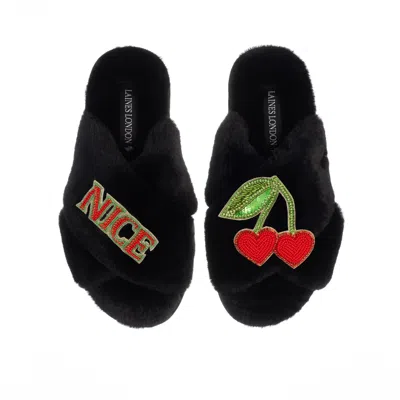 Laines London Women's Classic Laines Slippers With Nice Cherries - Black