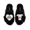 Laines London Women's Classic Laines Slippers With Olive The Italian Greyhound  & Dog Mum / Mom Brooches - Black In Black