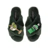 Laines London Women's Classic Laines Slippers With Original Gin & Glass Brooches - Limited Edition Green In Green