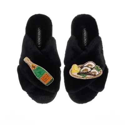 Laines London Women's Classic Laines Slippers With Oysters & Champers Bottle - Black