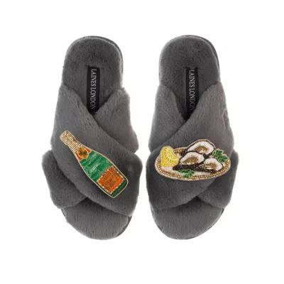 Laines London Women's Classic Laines Slippers With Oysters & Champers Bottle - Grey