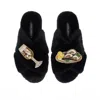 Laines London Women's Classic Laines Slippers With Oysters & Glass Of Fizz - Black In Black