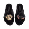 Laines London Women's Classic Laines Slippers With Paw & Black & Tan Dachshund Brooches - Black In Multi