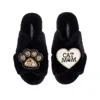 Laines London Women's Classic Laines Slippers With Paw & Cat Mum / Mom Brooches - Black In Black