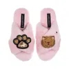 Laines London Women's Classic Laines Slippers With Paw & Ginger Persian Cat Brooches - Pink In Pink