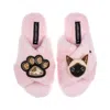 Laines London Women's Classic Laines Slippers With Paw & Siamese Cat Brooches - Pink In Pink