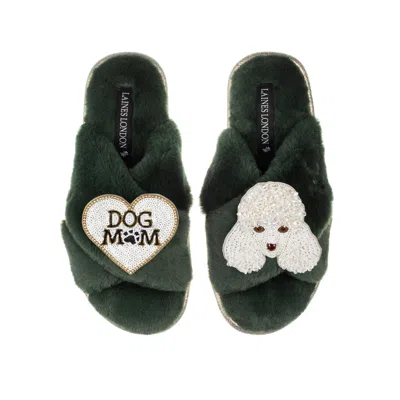 Laines London Women's Classic Laines Slippers With Pearl The Poodle & Dog Mum / Mom Brooches - Limited Edition Gre In Green