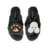 Laines London Women's Classic Laines Slippers With Pearl The Poodle & Paw Brooches - Limited Edition Green In Green