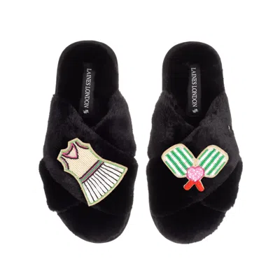 Laines London Women's Classic Laines Slippers With Pickle Ball Brooches - Black