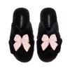 Laines London Women's Classic Laines Slippers With Pink Stripe Bow Brooches - Black In Black