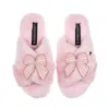 Laines London Women's Classic Laines Slippers With Pink Stripe Bow Brooches - Pink In Pink