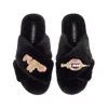Laines London Women's Classic Laines Slippers With Plump It Pout Brooches - Black In Animal Print