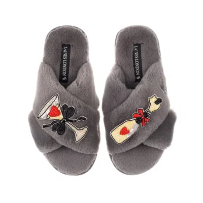 Laines London Women's Classic Laines Slippers With Popping Champagne Brooches - Grey In Gray