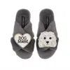 Laines London Women's Classic Laines Slippers With Queenie & Dog Mum / Mom Brooches - Grey In Grey