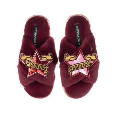 Laines London Women's Classic Laines Slippers With Red & Pink Fucking Fabulous Brooches - Limited Edition Burgundy