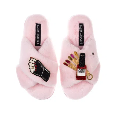 Laines London Women's Classic Laines Slippers With Sand Nail Tech Brooches - Pink