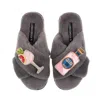 Laines London Women's Classic Laines Slippers With Sicilian Pink & Grapefruit Gin Brooches - Grey In Gray