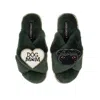 Laines London Women's Classic Laines Slippers With Snoopy Pug & Dog Mum / Mom Brooches - Limited Edition Green In Green