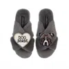 Laines London Women's Classic Laines Slippers With Staffy & Dog Mum / Mom Brooches - Grey In Grey