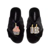 Laines London Women's Classic Laines Slippers With Stripe 18th Birthday & Cake Brooches - Black In Black