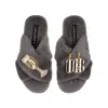 Laines London Women's Classic Laines Slippers With Stripe 18th Birthday & Glass Of Champagne Brooches - Grey In Grey