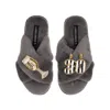 Laines London Women's Classic Laines Slippers With Stripe 30th Birthday & Glass Of Champagne Brooches - Grey In Grey