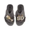 Laines London Women's Classic Laines Slippers With Stripe 50th Birthday & Glass Of Champagne Brooches - Grey In Grey