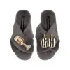 Laines London Women's Classic Laines Slippers With Stripe 60th Birthday & Glass Of Champagne Brooches - Grey In Grey