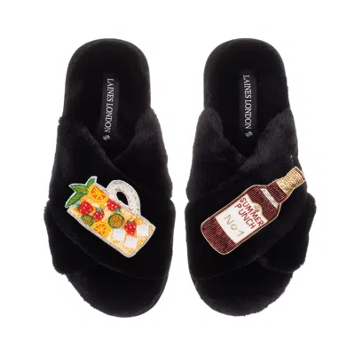 Laines London Women's Classic Laines Slippers With Summer Punch Brooches - Black