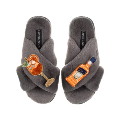 Laines London Women's Classic Laines Slippers With Summer Spritzer Brooches - Grey