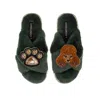 Laines London Women's Classic Laines Slippers With Tutu The Poodle & Paw Brooches - Limited Edition Green In Green