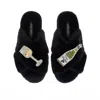 Laines London Women's Classic Laines Slippers With Vino Darling Brooches - Black In Black