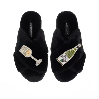 Laines London Women's Classic Laines Slippers With Vino Darling Brooches - Black