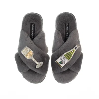 Laines London Women's Classic Laines Slippers With Vino Darling Brooches - Grey