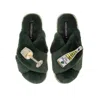 Laines London Women's Classic Laines Slippers With Vino Darling Brooches - Limited Edition Green In Green
