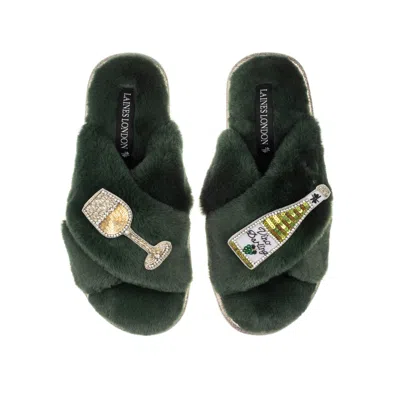 Laines London Women's Classic Laines Slippers With Vino Darling Brooches - Limited Edition Green