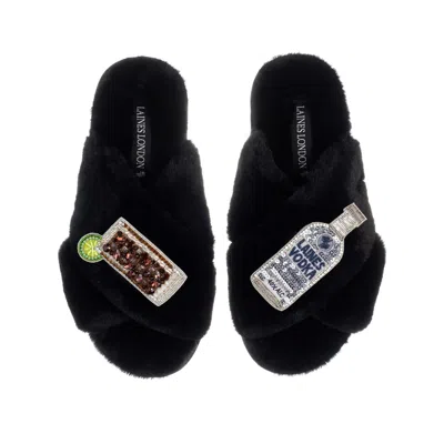 Laines London Women's Classic Laines Slippers With Vodka & Coke Brooches - Black