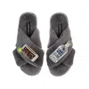 Laines London Women's Classic Laines Slippers With Vodka & Coke Brooches - Grey In Grey