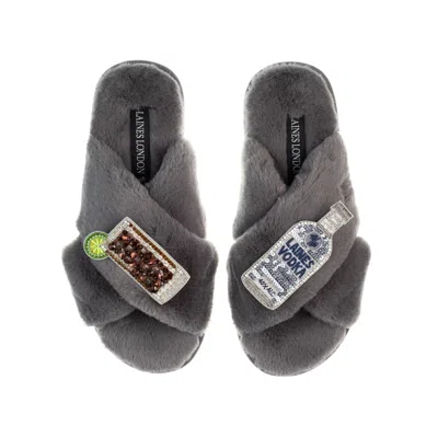 Laines London Women's Classic Laines Slippers With Vodka & Coke Brooches - Grey