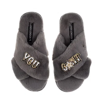 Laines London Women's Classic Laines Slippers With You Cunt Brooches - Grey In Gray