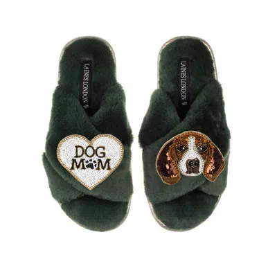 Laines London Women's Classic Laines Slippers With Ziggy The Beagle & Dog Mum / Mom Brooches - Limited Edition Gre In Green