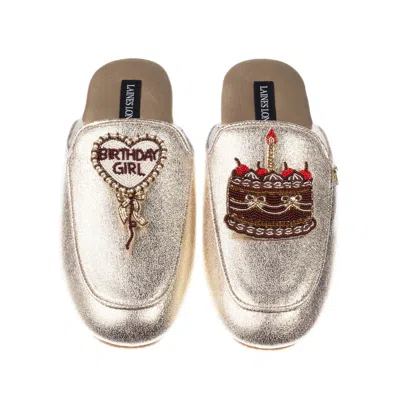 Laines London Women's Classic Mules With Birthday Girl & Chocolate Cake Brooches - Gold