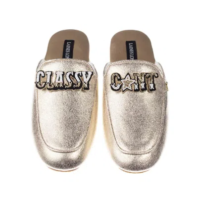 Laines London Women's Classic Mules With Classy C*nt Brooches - Gold