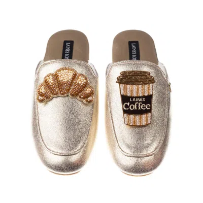 Laines London Women's Classic Mules With Coffee & Croissant Brooches - Gold