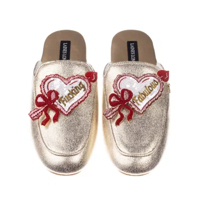 Laines London Women's Classic Mules With Fucking Fabulous Hearts Brooches - Gold