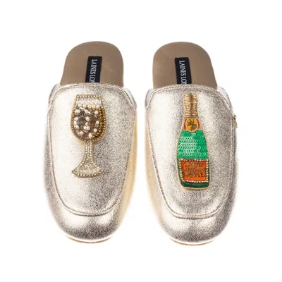 Laines London Women's Classic Mules With Laines Champers Brooches - Gold