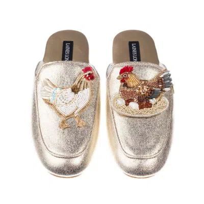 Laines London Women's Classic Mules With Rooster & Hen Brooches - Gold In Neutral