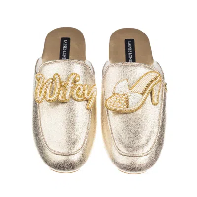 Laines London Women's Classic Mules With Wifey & Wedding Heel Brooches - Gold