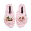 Laines London Women's Classic Slippers With Christmas Laines Lovable Yule Log & Hot Chocolate Brooches - Pink In Pink