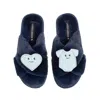 Laines London Women's Classic Slippers With Laines Lovables Blue Love & Baby Grow Brooches - Navy